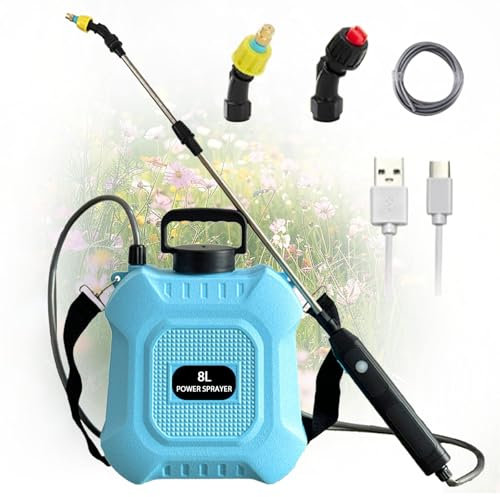 Polegas 8L Electric Garden Sprayer, Battery Powered Pressure Sprayer, Weed Sprayer with 2 Mist Nozzles, USB Rechargeable Handle Retractable Wand, Adjustable Shoulder Strap, Sprayer for Lawn, Garden