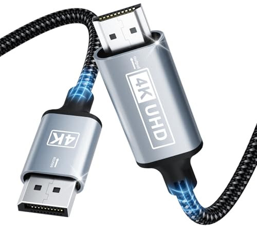 DisplayPort Auf HDMI,4K Displayport to HDMI kabel 5M,Unidirektionaler DP auf HD MI,Nylon Geflochten Displayport to HDMI Kompatibel mit Laptops,PC,Dell,HP,HDTV,Projektor AMD NVIDIA