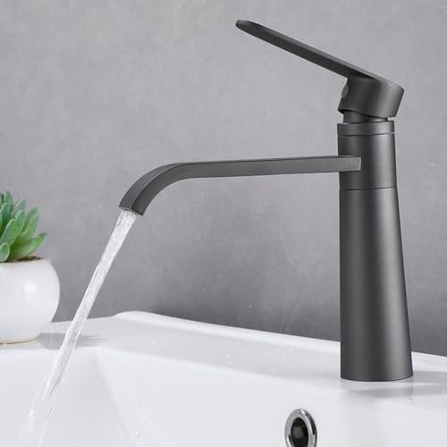 Wasserhahn Bad für Waschbecken Graue Wasserfall Wasserhahn Bad Armatur für Waschbecken Badezimmer Einhebel Wasserhahn Bad für Waschbecken Kalt und Warmwasser