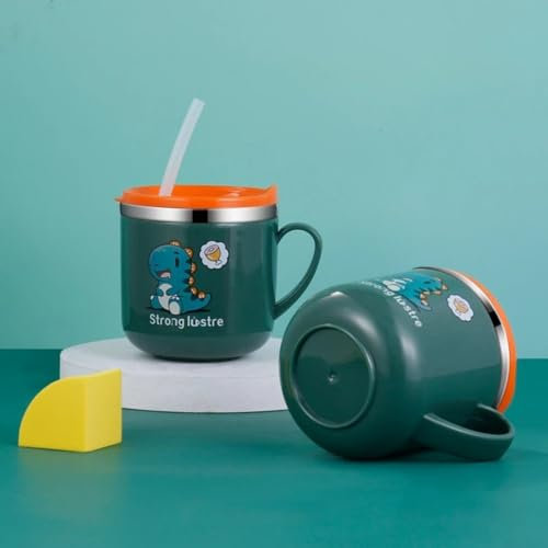 Bicchiere per bambini in acciaio inox da 250 ml, con cannuccia e scala graduata, per un'idratazione sana (verde)
