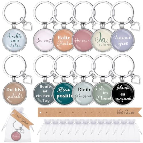 Otuuz 12 Sets Inspirierende Schlüsselanhänger mit Dankeschön Etiketten und Organzasäckchen Inspirierendes Geschenk für Lehrer Kollegen Freunde Geburtstag Abschlussfeier(Morandi-Farbe)