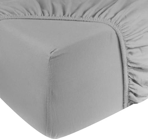 DoubleDry Spannbettlaken Jersey 90x200cm - 100% Baumwolle - Spannbetttuch - 28cm Steg - Hell Grau