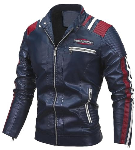 Giacca Pelle Moto Uomo, Elegante Vintage Giacche in Pelle Casuale Sottile Slim Fit Giubbino Primaverile Bomber Corto alla Moda Giubbotto Giacca Pelle Uomo Primavera Giacca Lunga Chiodo Pelle Uomo