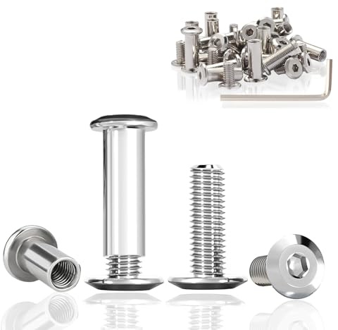 ddckj 21 Pcs Cabinet Connectors M4 (Barrel Nuts M4x10 Mm Furniture Bolts M4x6 Mm) 304 Stainless Steel Inter Screws with Allen Wrench for Furniture,Cabinet,Bookcases,Chair,Wood Boards