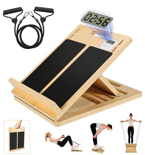 NZQXJXZ Upgrade Timekeeping Slant Board for Calf Stretching, 4 Adjustable Angles Wooden Calf Stretcher Incline Board with Stretch Straps, Non-Slip Calf Stretch Board for Home, Gym, Outdoor Use