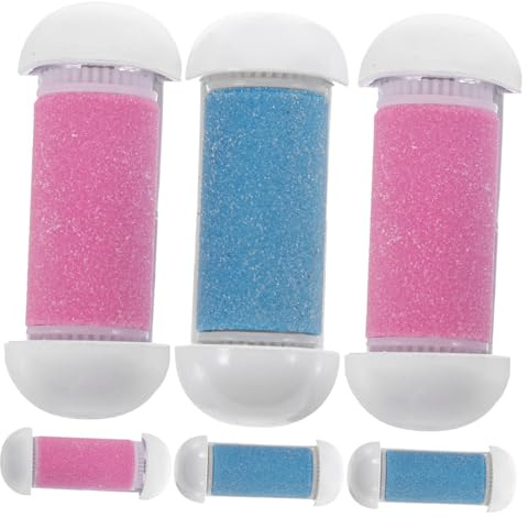 6 Ersatzwalzenköpfe für Fußschleifgerät, Kunststoff, Rosa Blau | Fußpflegezubehör für Elektrische Geräte, Kontrollierte Grobe Oberfläche, Leicht zu Greifen, 3 Stück und 6 Stück Packung