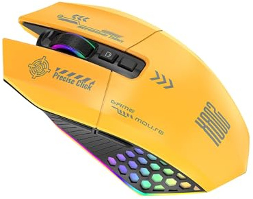 VBESTLIFE Wireless Gaming -Maus, Tri -Modus -Konnektivität 12000 DPI RGB Ergonomische Spielmaus für Computer -Laptop Langlebiger akkus, Wiederaufladbar (Yellow)
