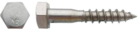 100 Tirefonds Bois Tête Hexagonale 8 x 80 mm - DIN 571 - Inox A2 - D-Work