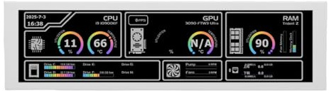 Denash PC Temperature Display Panel, 8.8 Inch Universal Sensor Panel, 1920x480 Resolution Computer Temp Display for CPU GPU RAM Data Monitoring (White)