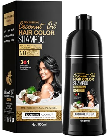 500ML Haarfärbeshampoo – Natürliches Haarfärbeshampoo für sofortige Grauabdeckung – Black Hair Dye Shampoo 3 IN 1 (Färben, Pflegen, Strahlen) – Farbshampoo mit Kokosöl (natureblack)