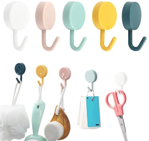 AJKQNMA Selbstklebender Wandhaken, 5 kleine bunte Wandhaken ohne Bohren oder Nägel, Haken für Badezimmerhandtücher zum Aufhängen im Zimmer, Küche, an der Decke, an der Wand, Tü