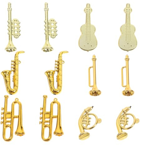 ORFOFE 48 Stück Kleiner Musikinstrumenten aus Kunststoff Miniatur Geige Trompete Saxophon und Horn Weihnachtsbaumschmuck und Puppenhaus Dekoration für Basteln