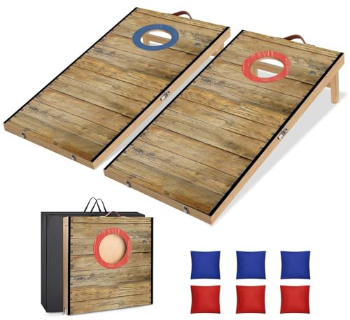 NZQXJXZ Cornhole Spiel Outdoor, 60 x 30cm Faltbare Premium Corn Hole Boards | aus Massivholz mit 6 Cornhole Säckchen und Einer Tragetasche, Tragbar Cornhole Toss Set für Familie und Erwachsene