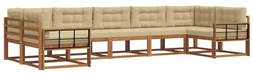 vidaXL Outdoor-Sofagarnitur mit Kissen 7 pcs Natur und Beige, Modernes Outdoor-Sofa-Set, stylische Gartenmöbel, Lounge-Sitzgruppe für Garten und Poolbereich zum Entspannen