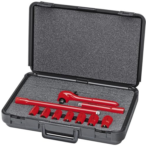 KNIPEX Tools - 10 Piece Socket Set, 3/8 Drive, Metric, 1000V Insulated (989911S4)