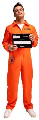 Adult Mens Convict Suit Large Fancy Dress Costume, Orange, Large