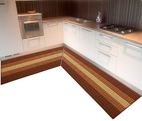 ARREDIAMOINSIEME-nelweb Tappeto Cucina Angolare su Misura Bordato Tessitura 3D Antiscivolo Mod.Mia Angolare Marrone