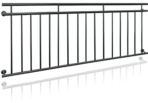 ECD Germany Balcón Francés 225x90cm Balustrada Rejilla para Ventana Teraza Color Antracita Barras transversales Verja de seguridad Barandilla de Acero con recubrimiento de polvo Incluye kit de montaje
