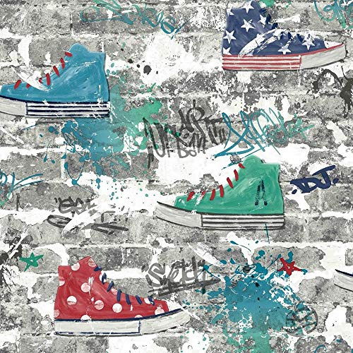 Fine Decor UK Kidz Urban Street Teal Red Wallpaper FD42220 - Childrens