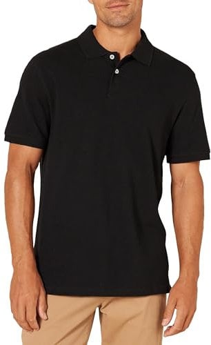Amazon Essentials Men's Slim-Fit Cotton Pique Polo Shirt, Black, M