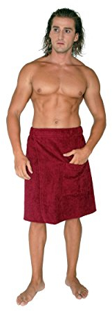 Arus Saunakilt für Herren, 100% Bio-Baumwolle-Frottee, Knielang, mit Gummizug und Klettverschluss, Saunatuch, Badehandtuch, Größe: P/S, Farbe: Bordeaux