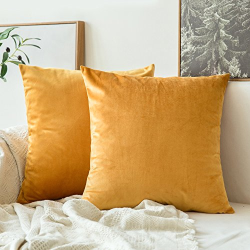 MIULEE 2er Set Samt Zierkissenbezug ohne Füllung-Zierkissenhülle Dekorative Kissenbezug Dekokissen Kissenhülle mit Verstecktem Reißverschluss GOLDEN 20x20 Zoll 50 x 50 cm