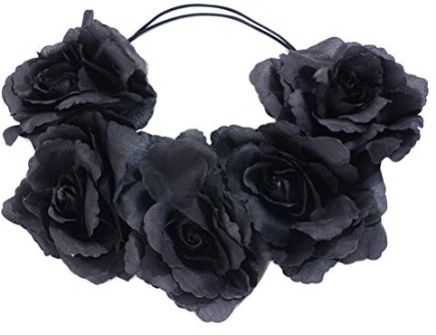 Gothic Black Rose Stirnband einstellbare Blumenkranz Kranz Halloween Krone Stirnband (schwarz)