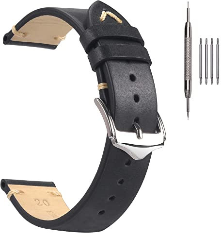 EACHE Uhrenarmband 20mm, Vintage Uhrenarmband Leder Crazy Horse & Öl Wachs Leder Uhrenarmbänder für Herren/Damen (Öl Schwarz)