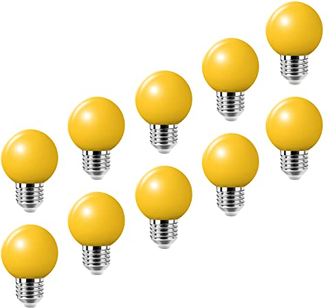 LED Bunte E27 Farbige Glühbirnen 2W = 20W Dekoratives Licht und Design 200 Lumens AC220V-240V Dekorationslampe in Klasse Golfball Form, gelb- 10er Pack