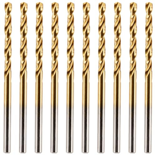 Box of 10 x 3mm HSS M2 Fully Ground Jobber Drill Bit Tin Titanium Nitride Coated DIN338 Standard (3mm x 61mm)