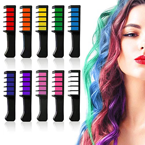 10 Farbe temporäre helle Haare Kreide Kamm Set - Geburtstagsgeschenke Halloween Kostüm Cosplay Party Favors für Mädchen Kinder Erwachsene