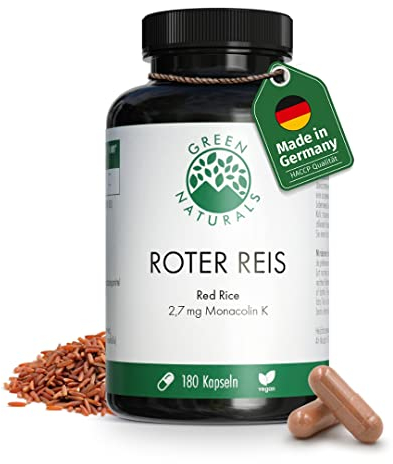 Roter Reis Kapseln - Hochdosiert: 2,7 mg Monakolin K pro Kapsel - Fermentierter Roter Reis - Vorrat für 6 Monate (180 vegane Kapseln) - Green Naturals®