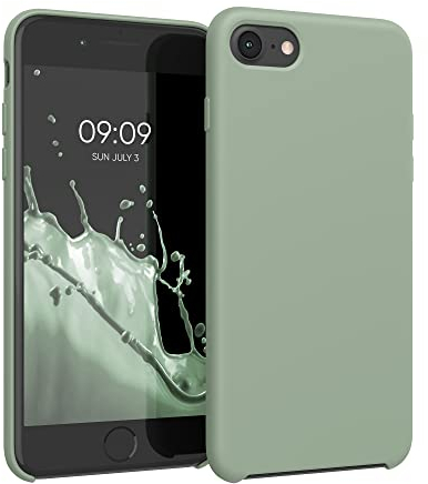 kwmobile Carcasa Compatible con Apple iPhone SE (2022/2020) / 8/7 Funda - Case TPU y Silicona antigolpes - Apto Carga inalámbrica - Gris Verdoso