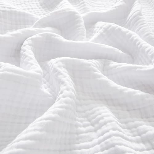 PHF Musselin-Decke für Erwachsene, 100% Baumwolle, 3-lagig, King-Size, 274.3 x 228.6 cm, weich, hautfreundlich, atmungsaktiv und leicht, perfekt als Heimdekoration, Sofa für alle Jahreszeiten, Weiß