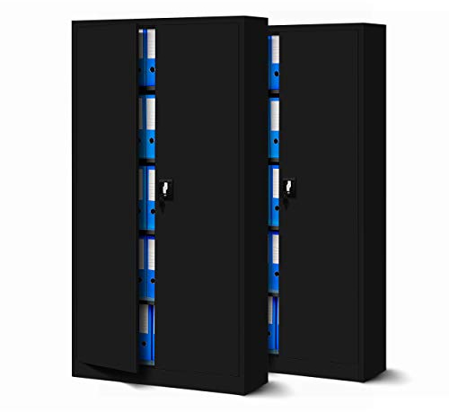 Jan Nowak 2er Set Aktenschrank C001 Metallschrank Stahlschrank Werkzeugschrank Büroschrank Lagerschrank Universalschrank Pulverbeschichtung Flügeltüren 185 cm x 90 cm x 40 cm (schwarz/schwarz)