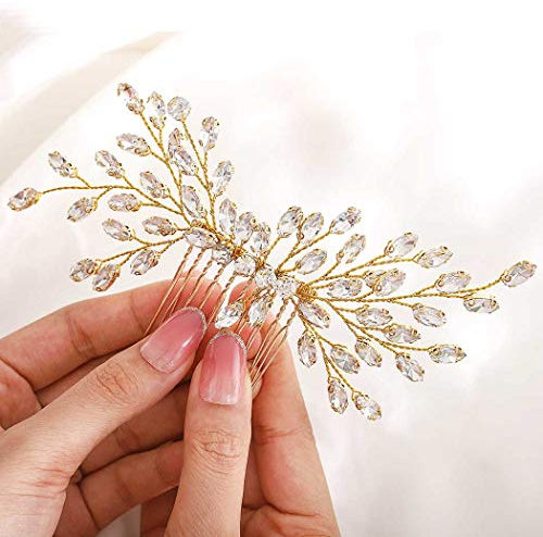 IYOU Brautschmuck Hochzeit Haarkamm Silber Strass Seitenkamm Kristall Kopfschmuck Braut Haarschmuck für Frauen und Mädchen