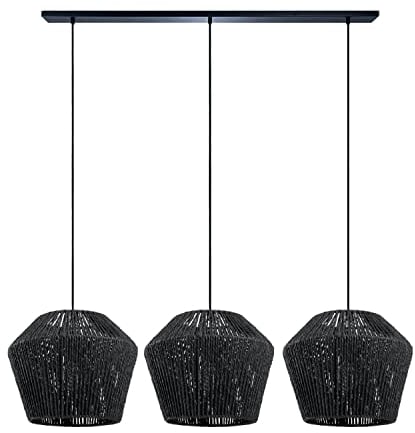Paco Home Pendelleuchte Esstisch Korb Boho Hängelampe Esszimmer Lampe E27 Pendellampe Rattan Papier, Farbe:Schwarz (Ø33cm), Leuchtenart___Farbe:Pendelleuchte - Schwarz