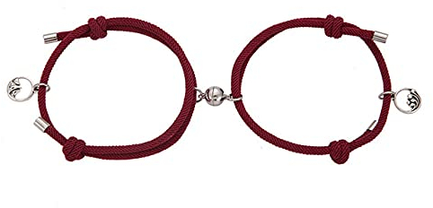 YOUHU Geflochtenes Armband,Paar Magnetic Armband Set Handgemachte Freundschaft Armband Gegenseitige Anziehung Wein Rot Seil Mode Schmuck BFF Armbänder Geschenk