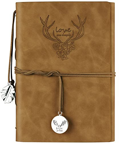Notizbuch aus Leder, nachfüllbar, Tagebuch für Frauen, Mädchen, liniertes Papier mit Ordnertaschen, Retro-Reisetagebuch, Geschenke, A5, 16,5 cm x 23,4 cm (Braun)