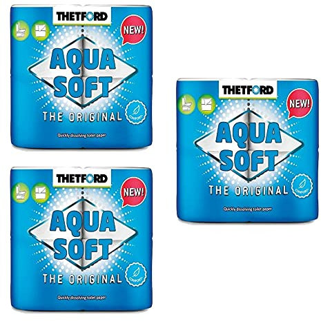 Pescaplanet 3 paquetes de papel higiénico WC Eco Aqua Soft Thetford 4 rollos hidrosoluble para autocaravanas náuticas camping 200 tiras