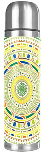 Digital Mandala Vacuum Flask Insulated Water Bottle Compact Stainless Steel Coffee Travel Mug 17 Ounce