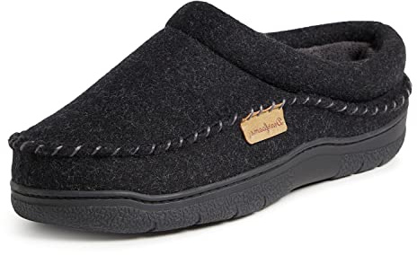 DearFoam Men's Thompson Memory Foam Indoor Outdoor Wool Blend Clog with Whipstitch, BLACK, L