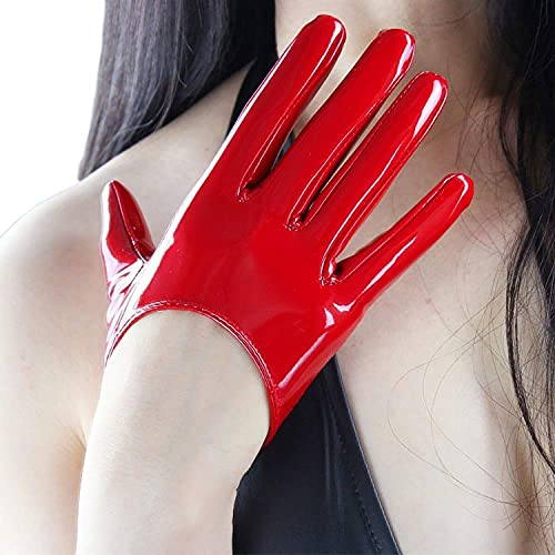DooWay Damen Sexy Kurze Lederhandschuhe Glänzend Rot Faux Lack PU Half Palm Kleid Kostüm Cosplay Handschuhe 13 cm