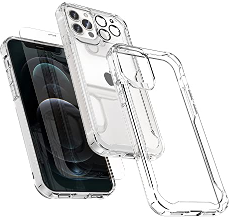 ORETECH Coque Compatible avec iPhone 12 Pro Max - 2 Verres Trempés et Protecteur de Caméra Arrière - Mince, Dur PC Silicone Antichoc Etui Transparent