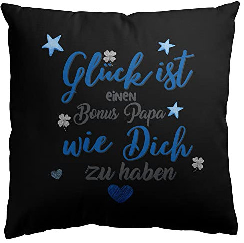 Stylotex Baumwoll Dekokissen Glück ist einen Bonus Papa wie Dich zu haben. - mit Füllung - handbedruckt in Deutschland, Farbe:schwarz, Größe:40x40 cm