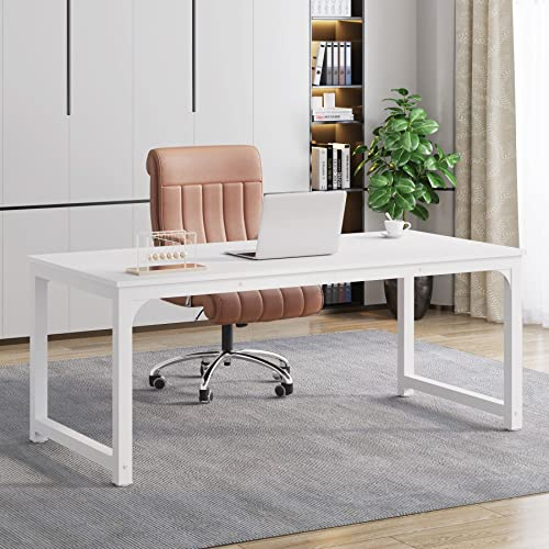 Tribesigns Schreibtisch Computertisch, PC Tisch Bürotisch Arbeitstisch Esstisch in Weiß für Home Office zu Hause Schreibtische, Konferenztisch (Weiß, 160 x 80 x 75 cm)