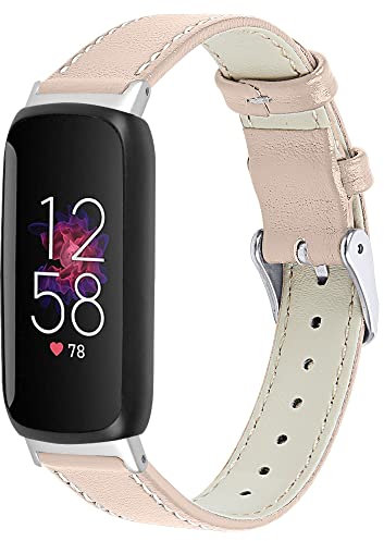 RuenTech Echtes Lederarmband Kompatibel für Fitbit Inspire 3 Armband Leder, klassisches verstellbares Ersatzarmband Sportzubehör für Frauen Männer Kompatibel für Fitbit Inspire3 (Beige)
