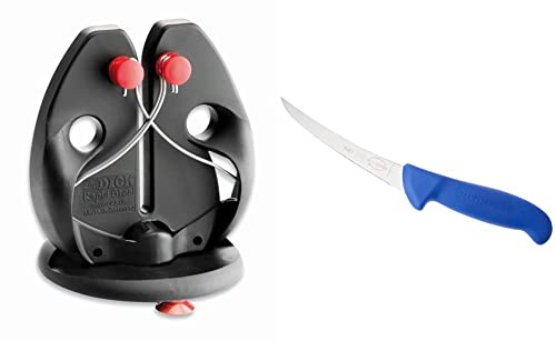 F. DICK Messerschärfer Rapid Steel Action 9009200, 22 cm & Ausbeinmesser, ErgoGrip, flexibel (Messer mit Klinge 15cm, X55CrMo14 Stahl, nichtrostend, 56° HRC) 82981151, Blau