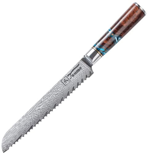 Tsume Brotmesser Sturm, Klingenlänge 19cm, Echtes Damast Küchenmesser, 67 Schichten VG10 Edelstahlkern mit Sturmigem Kunstharz Handgriff, Rasiermesserscharf