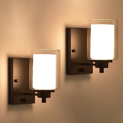 AOLALA Dimmable Industrial Bedside Wall Lights Set of 2, Vintage Wall Lamp Fitting Fixture with Dimmer Switch, Retro Wall Lighting, Modern Rustic Wall Sconce for Living Room Bedroom Bathroom Bedside